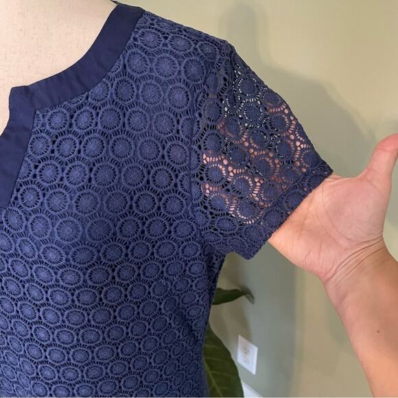 Isaac Mizrahi Live Lace Overlay Shift Dress Navy Blue Short Sleeve Women’s sz M - Picture 5 of 11